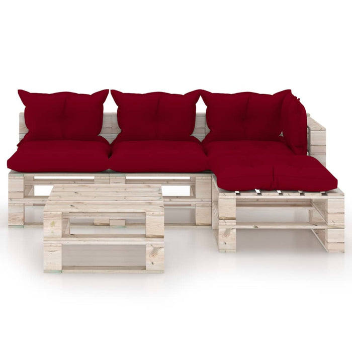 5-tlg. Garten-Lounge-Set aus Paletten mit Kissen Kiefernholz
