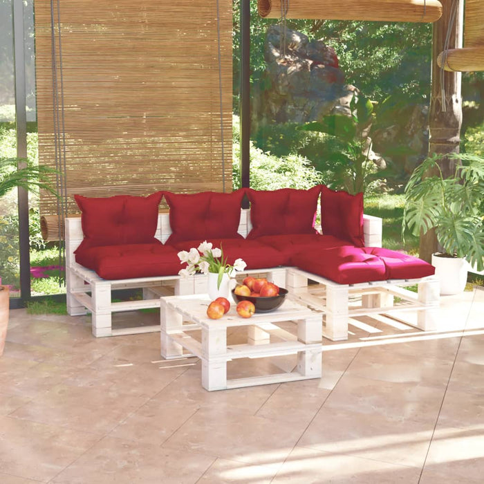 5-tlg. Garten-Lounge-Set aus Paletten mit Kissen Kiefernholz