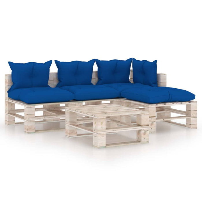 5-tlg. Garten-Lounge-Set aus Paletten mit Kissen Kiefernholz