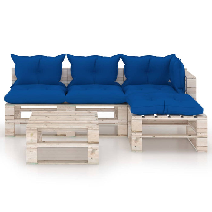 5-tlg. Garten-Lounge-Set aus Paletten mit Kissen Kiefernholz