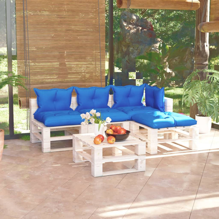 5-tlg. Garten-Lounge-Set aus Paletten mit Kissen Kiefernholz