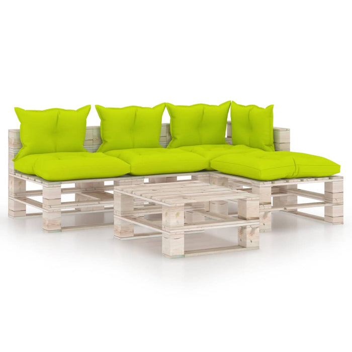 5-tlg. Garten-Lounge-Set aus Paletten mit Kissen Kiefernholz