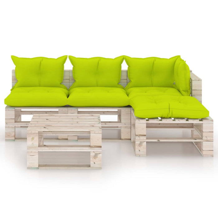 5-tlg. Garten-Lounge-Set aus Paletten mit Kissen Kiefernholz