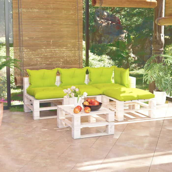 5-tlg. Garten-Lounge-Set aus Paletten mit Kissen Kiefernholz