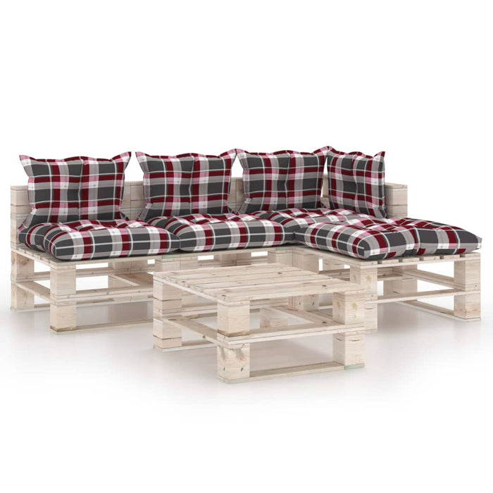5-tlg. Garten-Lounge-Set aus Paletten mit Kissen Kiefernholz