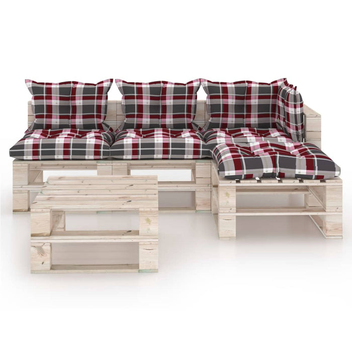 5-tlg. Garten-Lounge-Set aus Paletten mit Kissen Kiefernholz