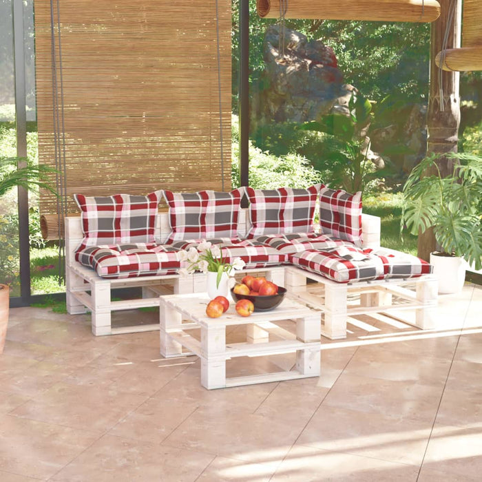 5-tlg. Garten-Lounge-Set aus Paletten mit Kissen Kiefernholz