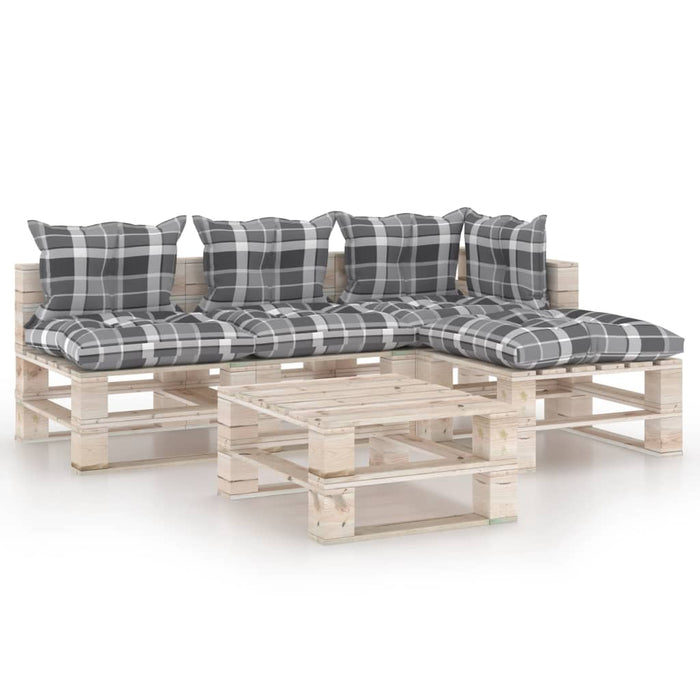 5-tlg. Garten-Lounge-Set aus Paletten mit Kissen Kiefernholz