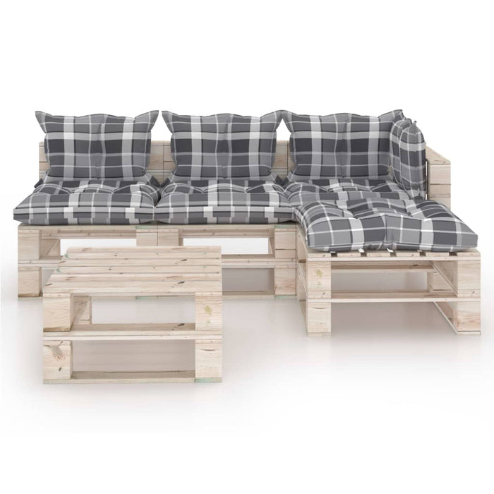 5-tlg. Garten-Lounge-Set aus Paletten mit Kissen Kiefernholz