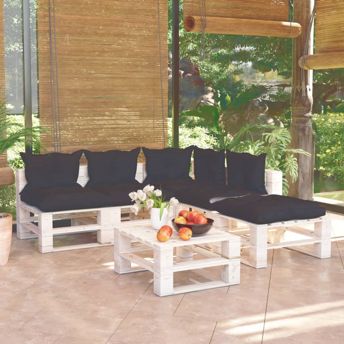 6-tlg. Garten-Lounge-Set aus Paletten mit Kissen Kiefernholz