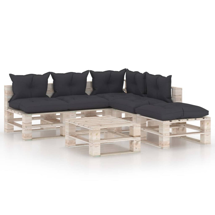 6-tlg. Garten-Lounge-Set aus Paletten mit Kissen Kiefernholz