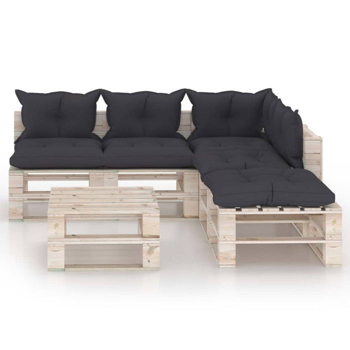 6-tlg. Garten-Lounge-Set aus Paletten mit Kissen Kiefernholz