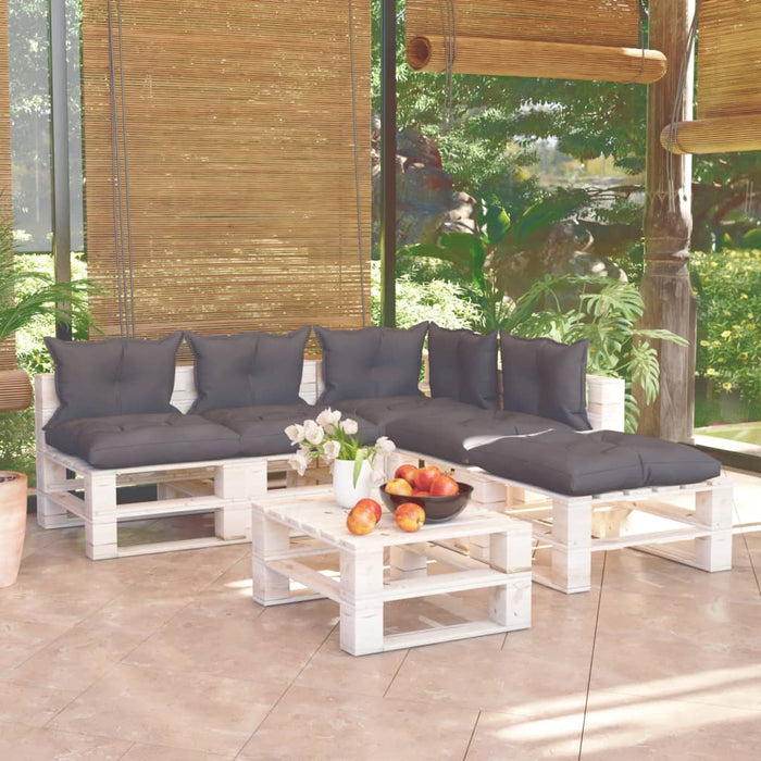 6-tlg. Garten-Lounge-Set aus Paletten mit Kissen Kiefernholz