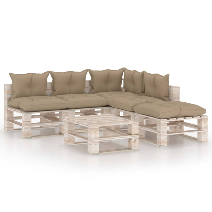 6-tlg. Garten-Lounge-Set aus Paletten mit Kissen Kiefernholz