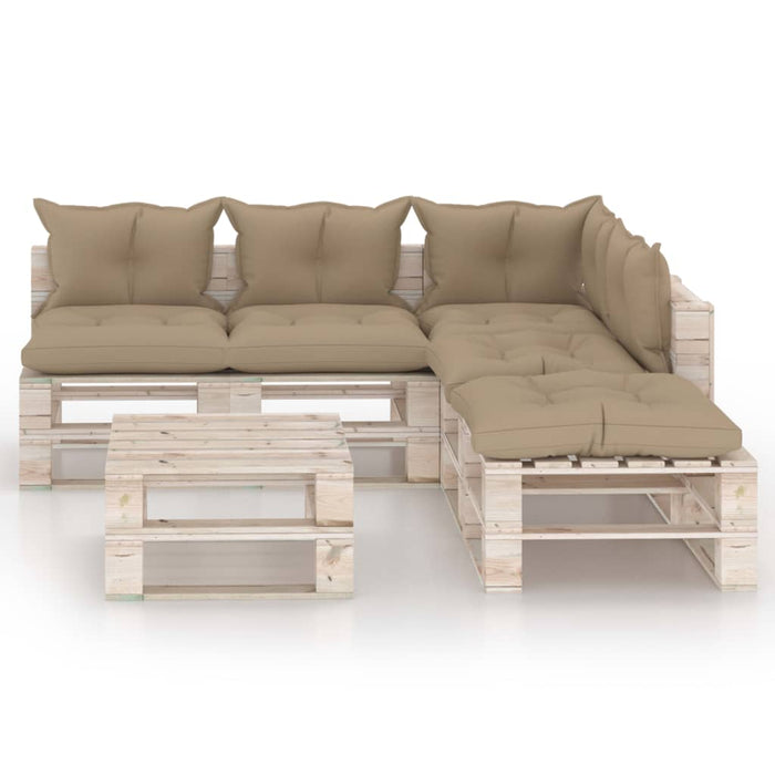 6-tlg. Garten-Lounge-Set aus Paletten mit Kissen Kiefernholz