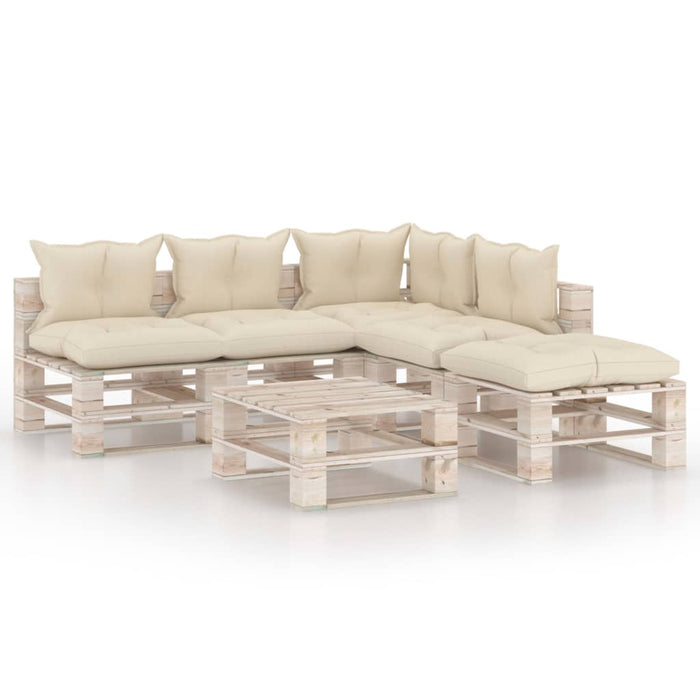 6-tlg. Garten-Lounge-Set aus Paletten mit Kissen Kiefernholz