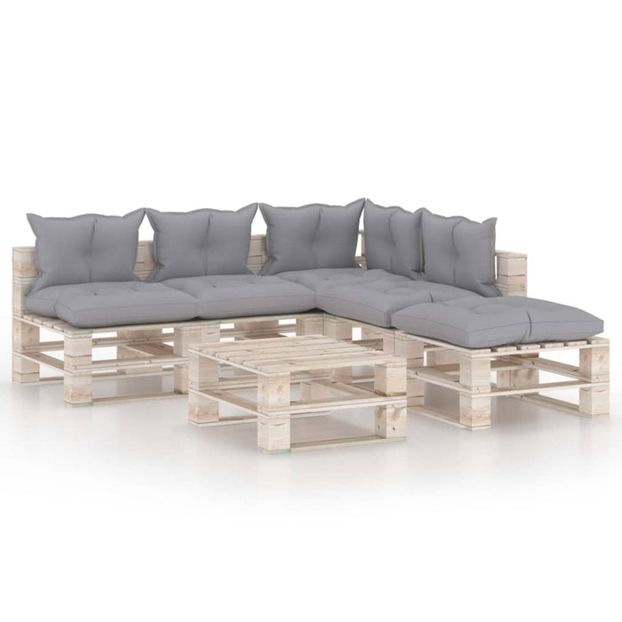 6-tlg. Garten-Lounge-Set aus Paletten mit Kissen Kiefernholz