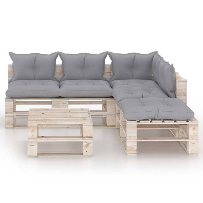 6-tlg. Garten-Lounge-Set aus Paletten mit Kissen Kiefernholz