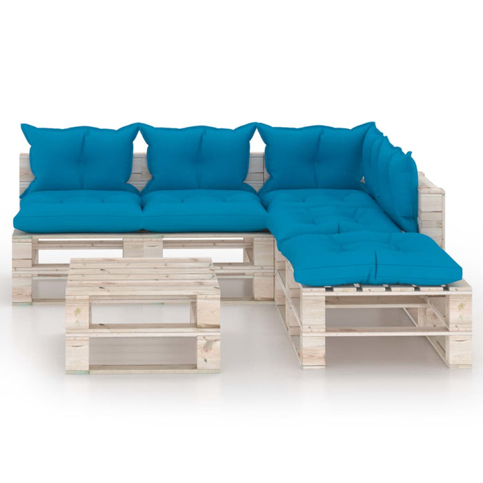 6-tlg. Garten-Lounge-Set aus Paletten mit Kissen Kiefernholz