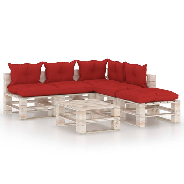 6-tlg. Garten-Lounge-Set aus Paletten mit Kissen Kiefernholz