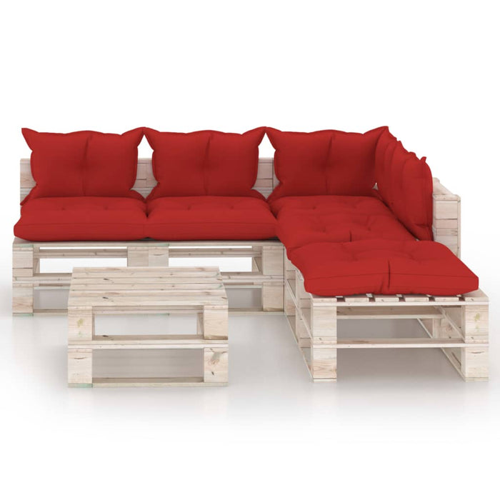 6-tlg. Garten-Lounge-Set aus Paletten mit Kissen Kiefernholz