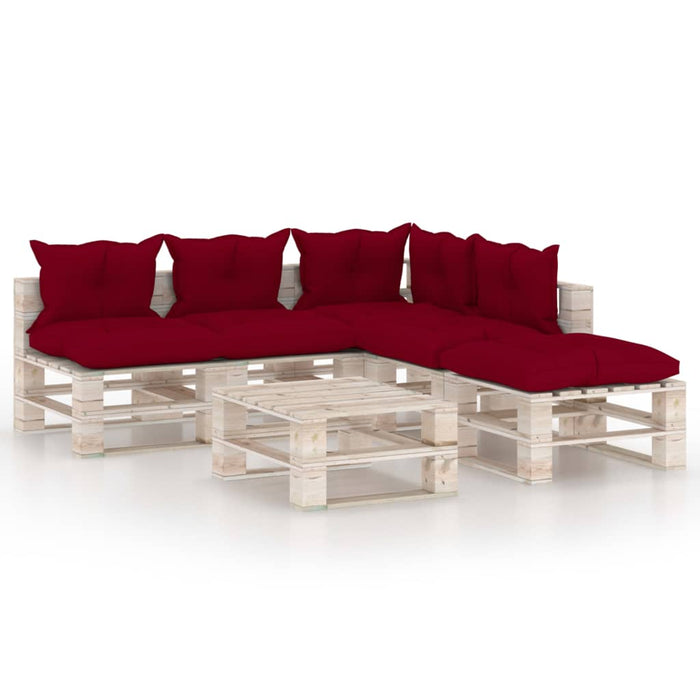 6-tlg. Garten-Lounge-Set aus Paletten mit Kissen Kiefernholz