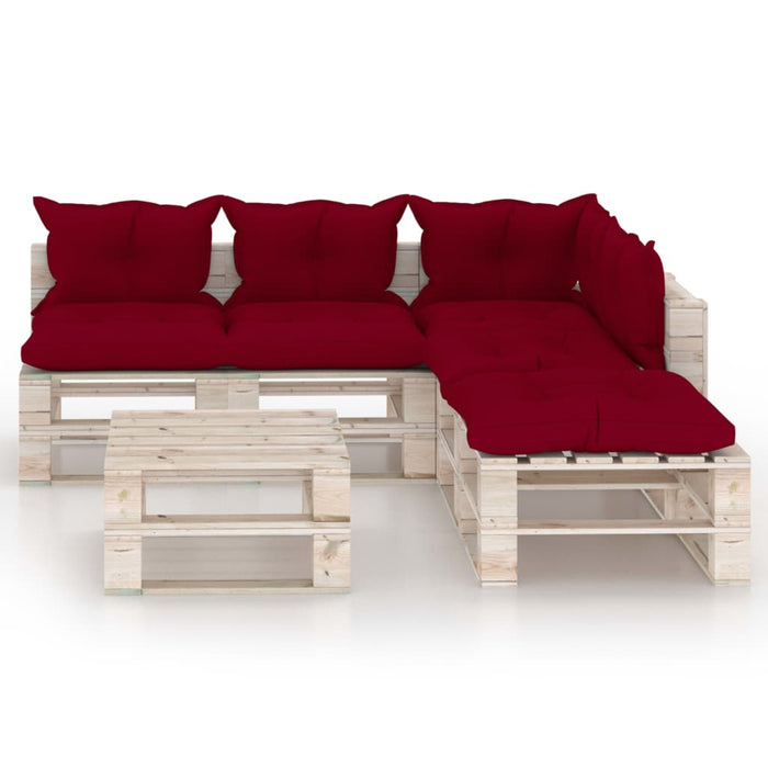 6-tlg. Garten-Lounge-Set aus Paletten mit Kissen Kiefernholz