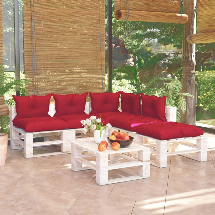 6-tlg. Garten-Lounge-Set aus Paletten mit Kissen Kiefernholz