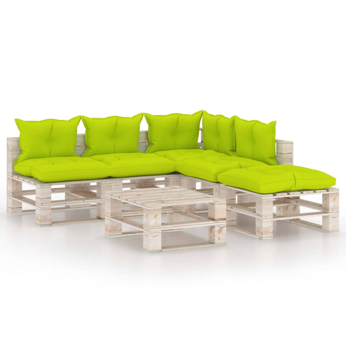 6-tlg. Garten-Lounge-Set aus Paletten mit Kissen Kiefernholz