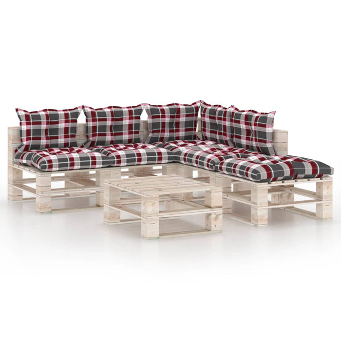 6-tlg. Garten-Lounge-Set aus Paletten mit Kissen Kiefernholz
