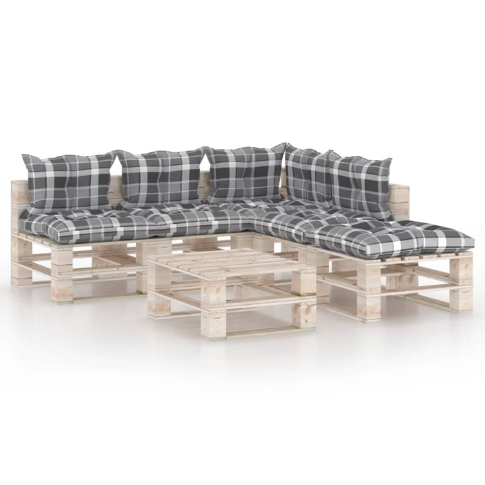 6-tlg. Garten-Lounge-Set aus Paletten mit Kissen Kiefernholz