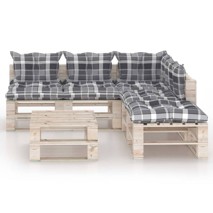 6-tlg. Garten-Lounge-Set aus Paletten mit Kissen Kiefernholz