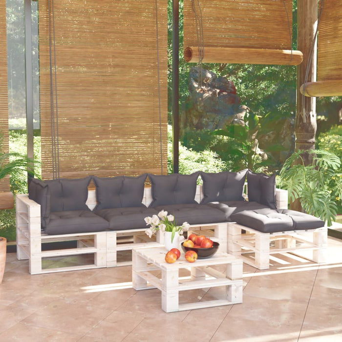 6-tlg. Garten-Lounge-Set aus Paletten mit Kissen Kiefernholz