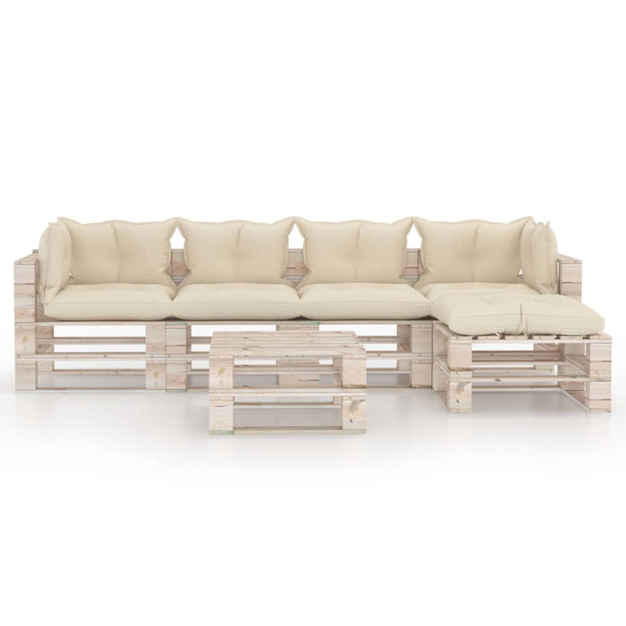 6-tlg. Garten-Lounge-Set aus Paletten mit Kissen Kiefernholz