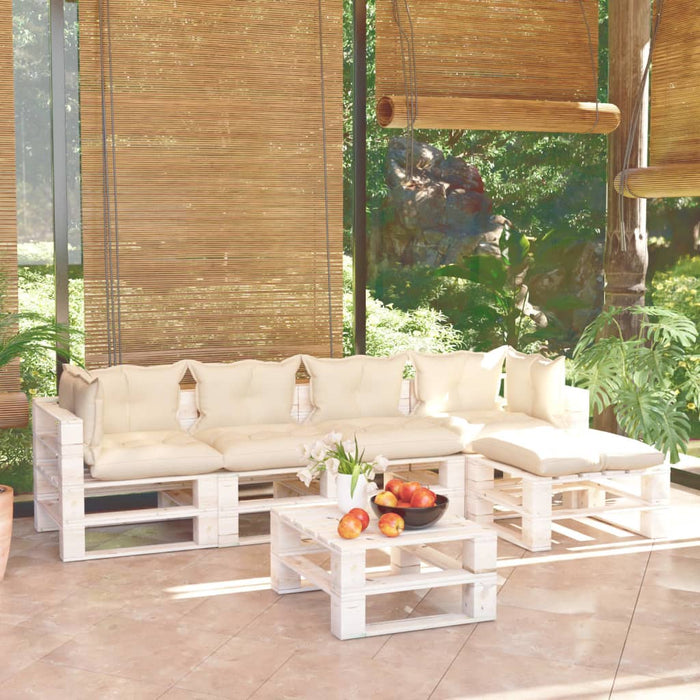 6-tlg. Garten-Lounge-Set aus Paletten mit Kissen Kiefernholz