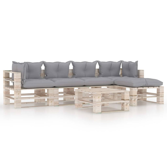 6-tlg. Garten-Lounge-Set aus Paletten mit Kissen Kiefernholz