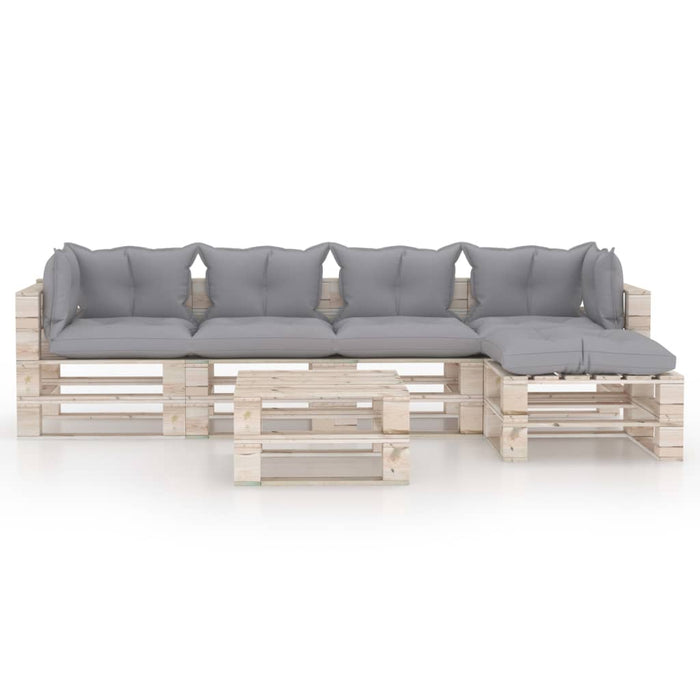 6-tlg. Garten-Lounge-Set aus Paletten mit Kissen Kiefernholz