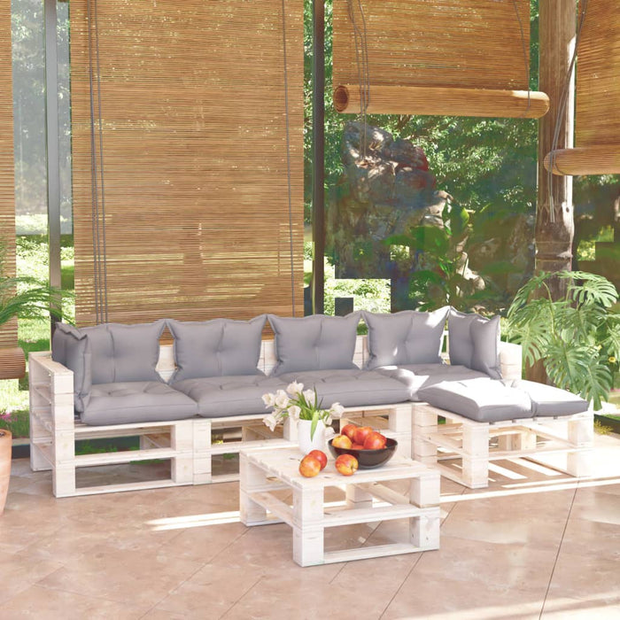 6-tlg. Garten-Lounge-Set aus Paletten mit Kissen Kiefernholz