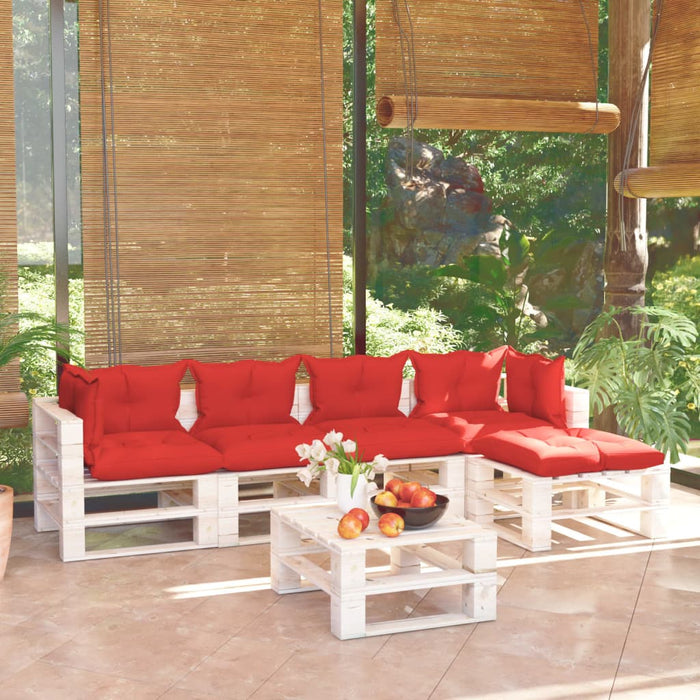 6-tlg. Garten-Lounge-Set aus Paletten mit Kissen Kiefernholz