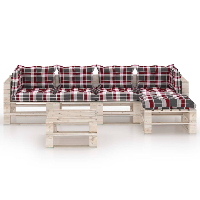 6-tlg. Garten-Lounge-Set aus Paletten mit Kissen Kiefernholz