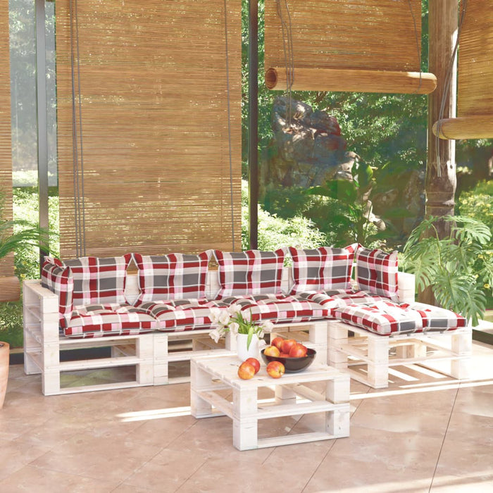 6-tlg. Garten-Lounge-Set aus Paletten mit Kissen Kiefernholz