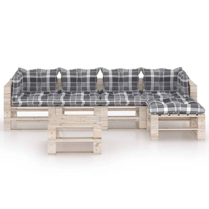 6-tlg. Garten-Lounge-Set aus Paletten mit Kissen Kiefernholz