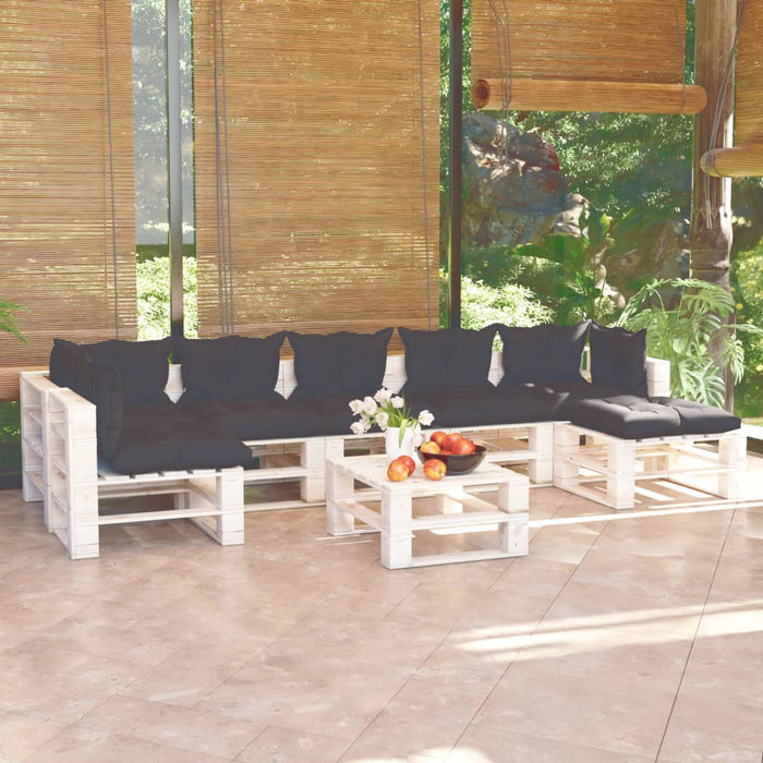 8-tlg. Garten-Lounge-Set aus Paletten mit Kissen Kiefernholz
