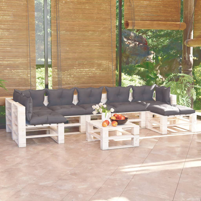 8-tlg. Garten-Lounge-Set aus Paletten mit Kissen Kiefernholz