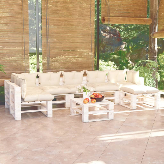 8-tlg. Garten-Lounge-Set aus Paletten mit Kissen Kiefernholz