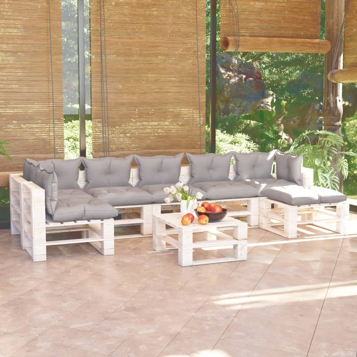 8-tlg. Garten-Lounge-Set aus Paletten mit Kissen Kiefernholz