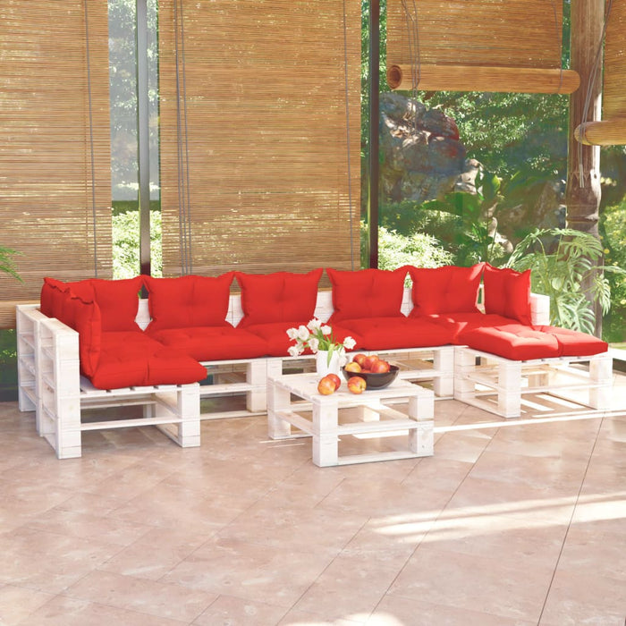8-tlg. Garten-Lounge-Set aus Paletten mit Kissen Kiefernholz