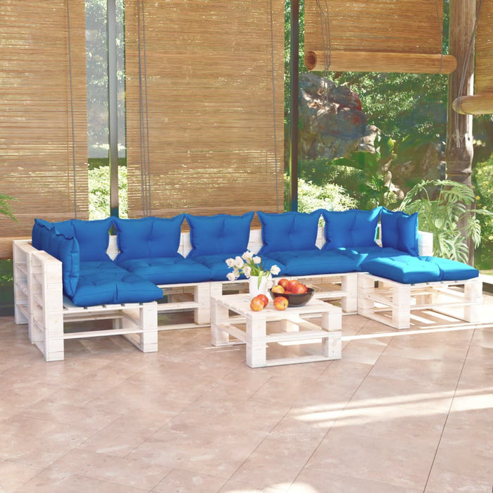 8-tlg. Garten-Lounge-Set aus Paletten mit Kissen Kiefernholz