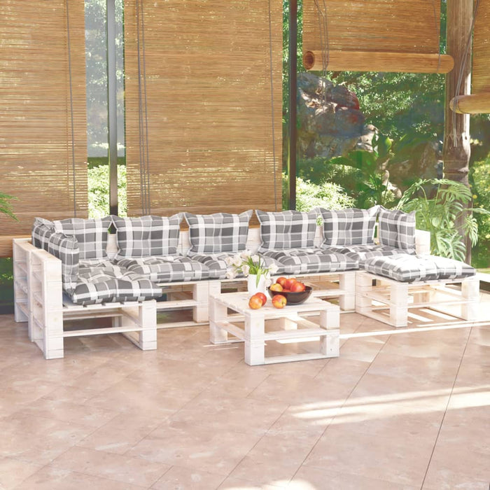 8-tlg. Garten-Lounge-Set aus Paletten mit Kissen Kiefernholz