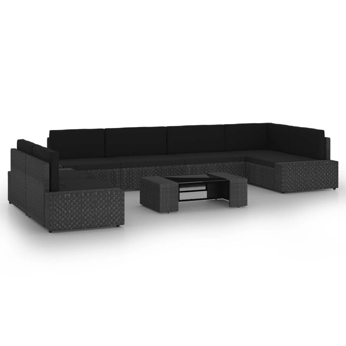 8-tlg. Garten-Lounge-Set mit Kissen Schwarz Poly Rattan